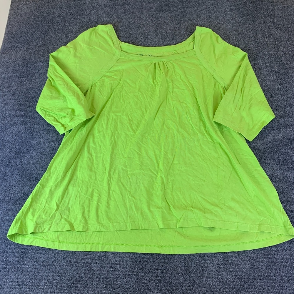 Avenue Tunic Top Women 30/32 Green Cotton Square Neck Raglan 3/4 Sleeve Pullover